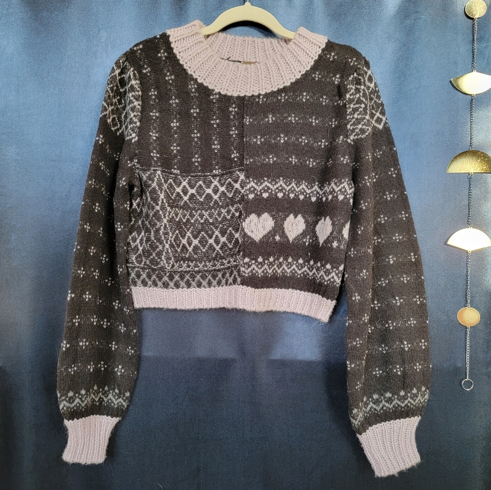 Free People Snow Globe Lightweight Alpaca Wool Blend Sweater Cropped sz Small